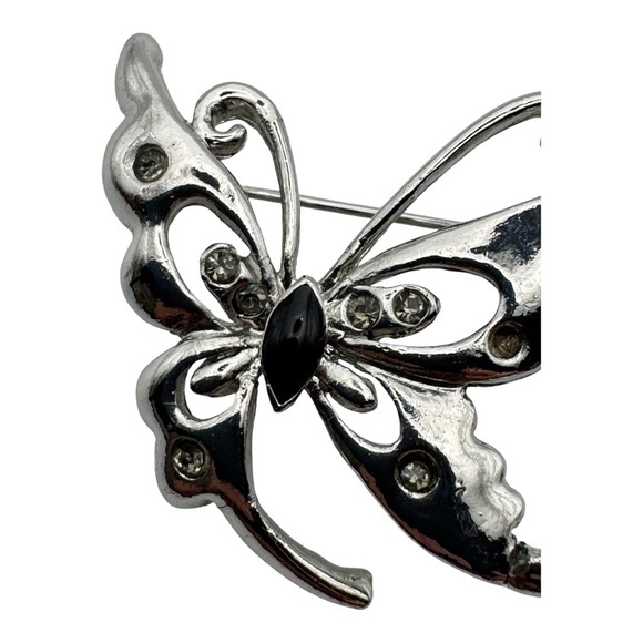 Silver-Tone Butterfly Brooch with Clear Rhinestones – 1.5” - Picture 2 of 5
